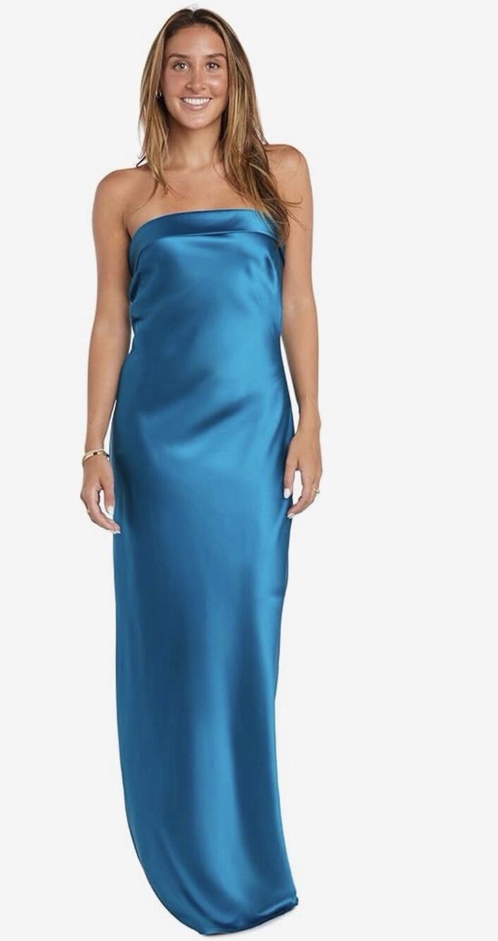 Morgan & Co Gown Strapless Maxi Dress Removable Straps Blue Teal 1 NWT